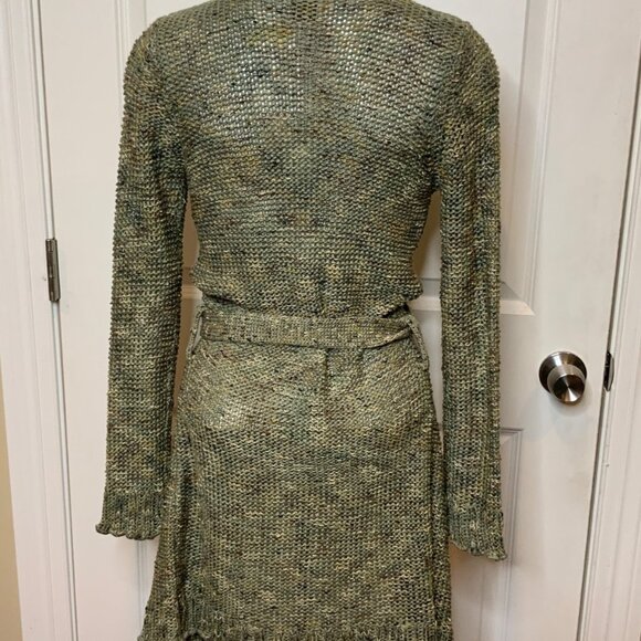 BCBG Max Azria Green Multicolor Long Knit Belted Cardigan, Size S - Picture 6 of 10